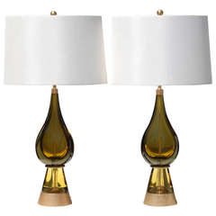 Substantial Pair of Murano 'Sommerso' Lamps Flavio Poli for Seguso