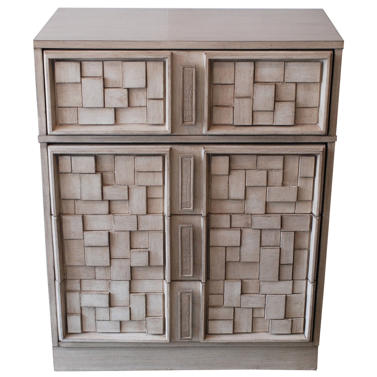 Brutalist Cubist HiBoy Dresser in Driftwood Finish at 1stDibs