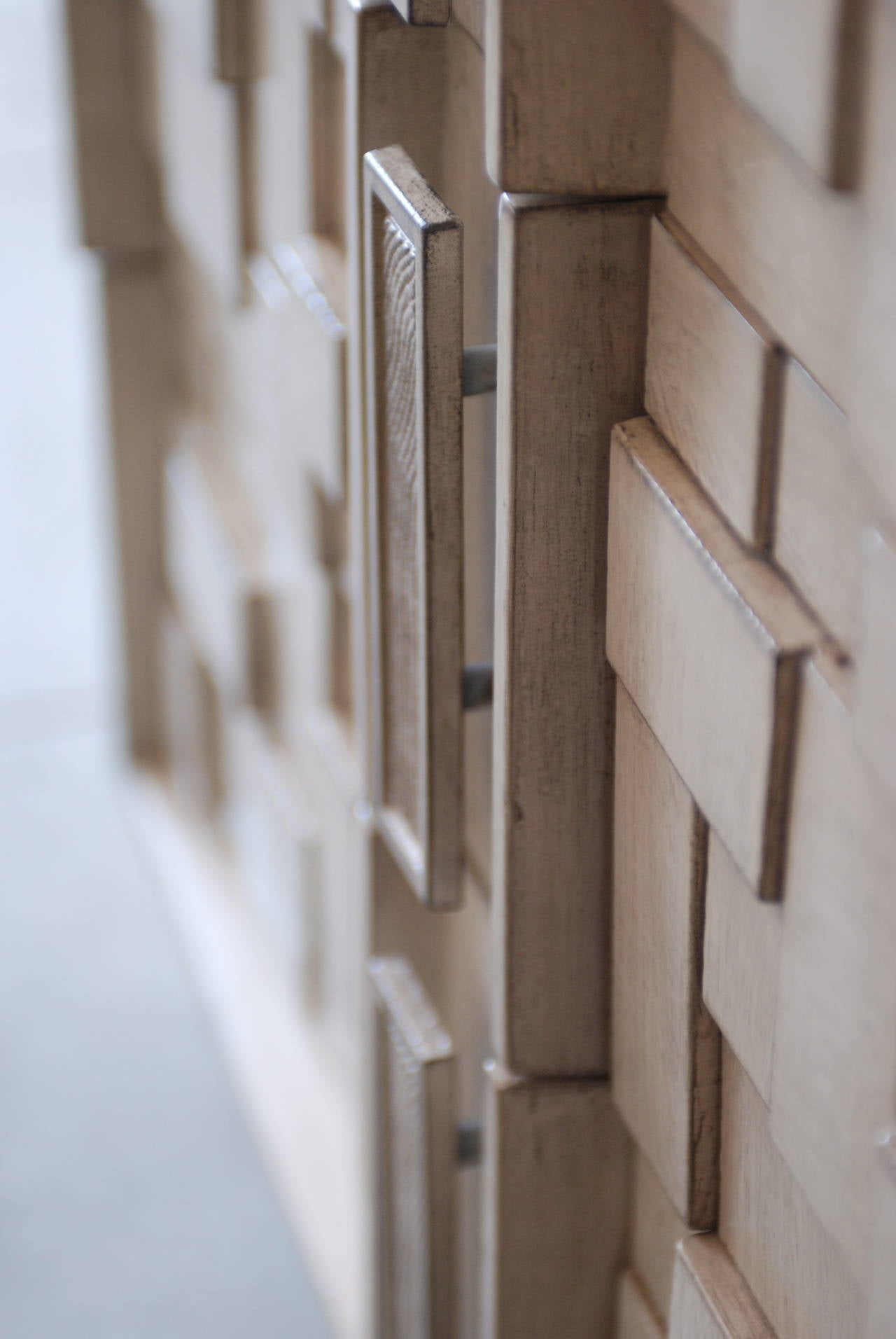 American Brutalist Cubist Hi-Boy Dresser in Driftwood Finish