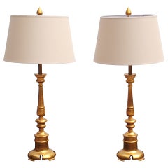 Pair of Elegant Turned Wood Gold Leaf Table Lamps