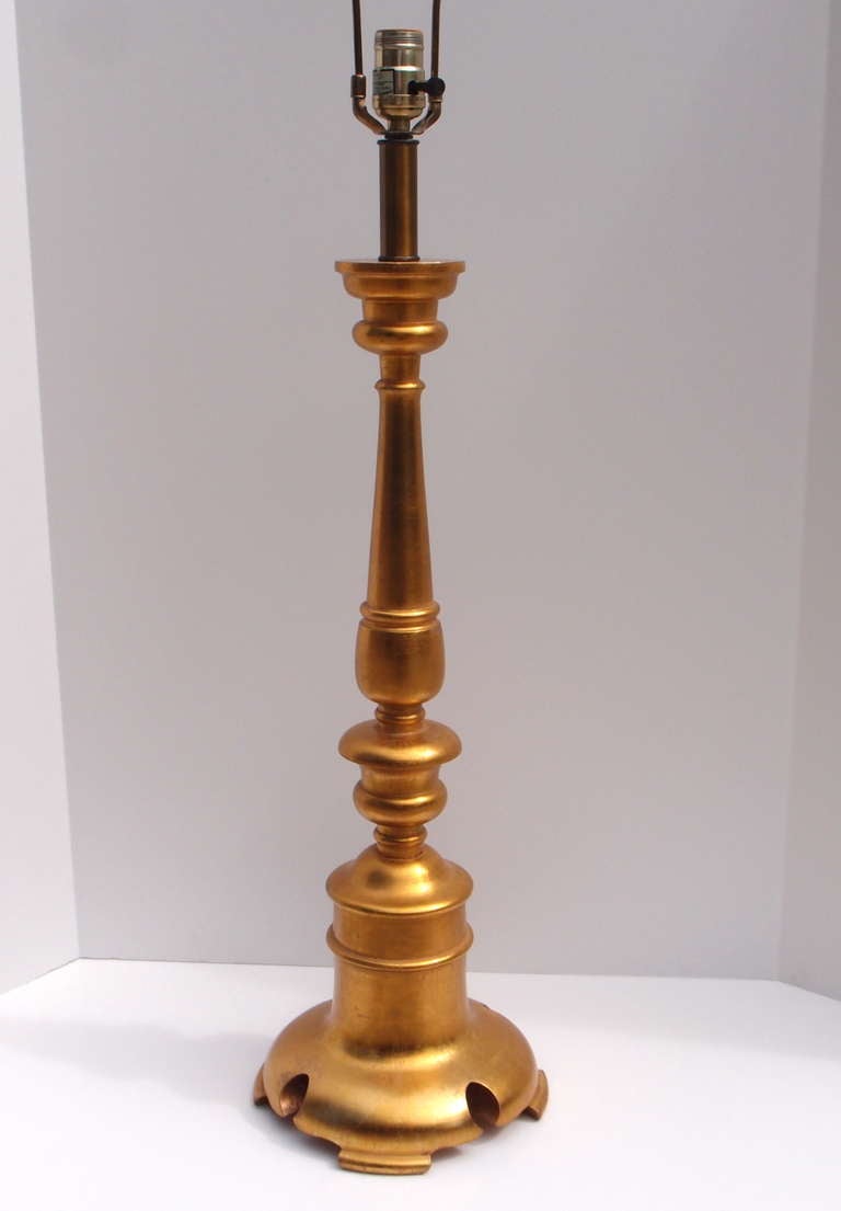 Pair of Elegant Turned Wood Gold Leaf Table Lamps at 1stDibs