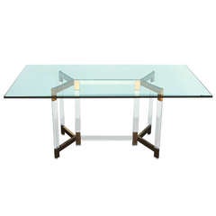 Charles Hollis Jones Metric Line Lucite and Brass Dining Table