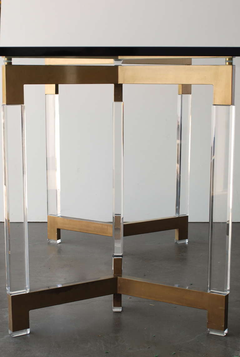 American Charles Hollis Jones Metric Line Lucite and Brass Dining Table