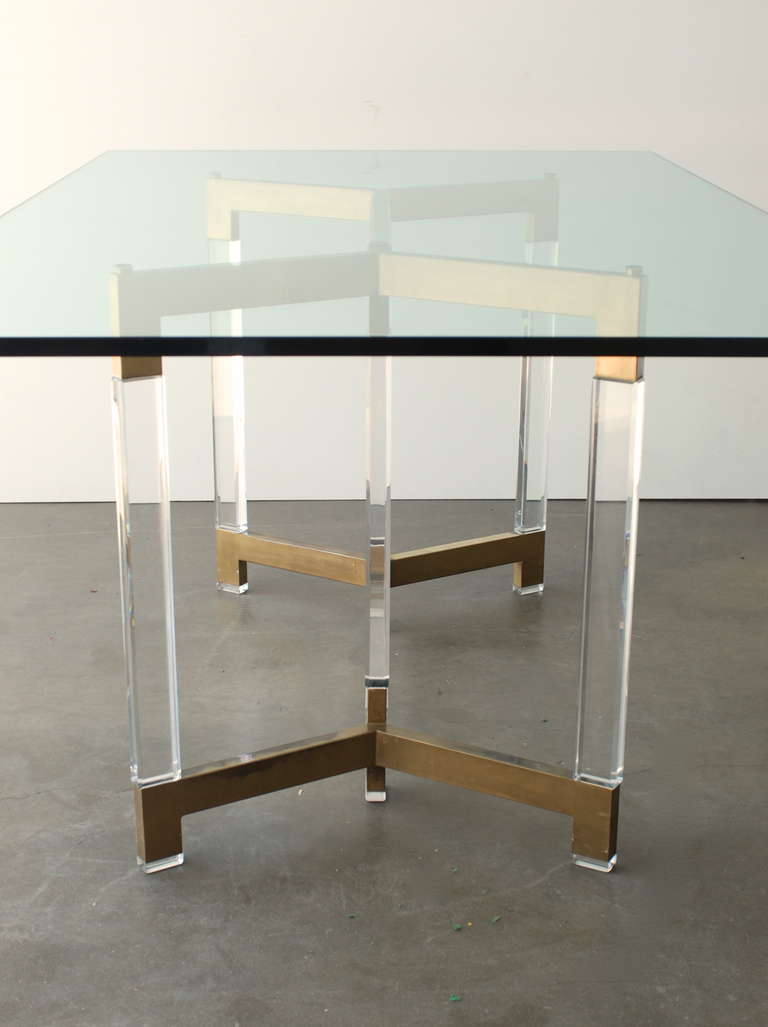 Mid-Century Modern Charles Hollis Jones Metric Line Lucite and Brass Dining Table