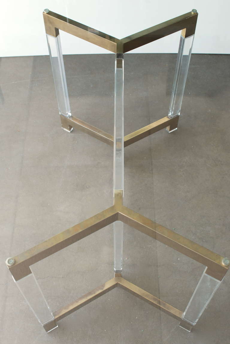 Charles Hollis Jones Metric Line Lucite and Brass Dining Table In Good Condition In Palm Springs, CA