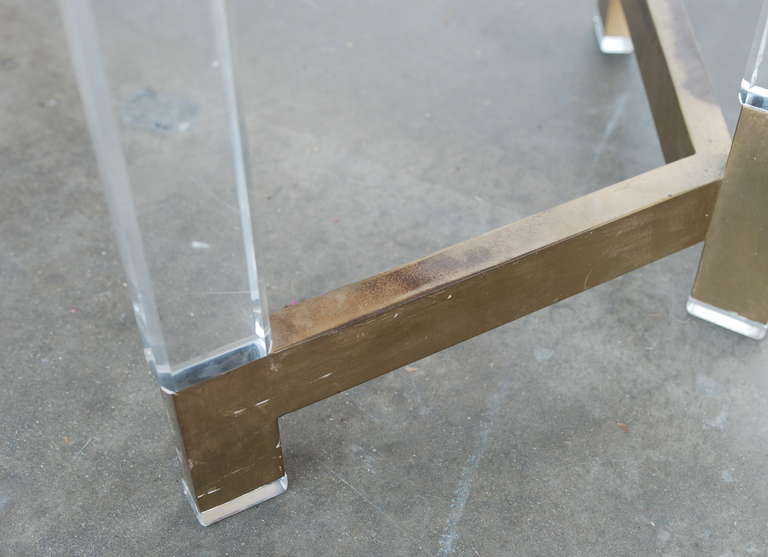 Late 20th Century Charles Hollis Jones Metric Line Lucite and Brass Dining Table