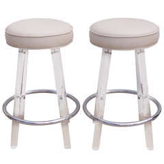 Pair of Vintage Modern Lucite and Chrome Barstools