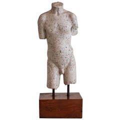 Male Nude Torso Sculpture Rendered in Terrazzo Marble