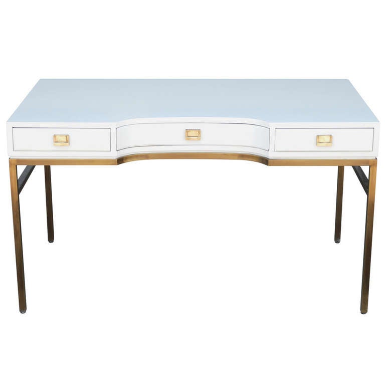Matte Brass and White Drexel Desk at 1stDibs | white and brass desk ...