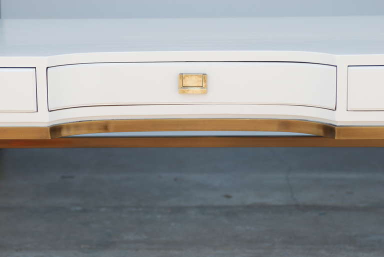 Matte Brass and White Drexel Desk In Excellent Condition In Palm Springs, CA