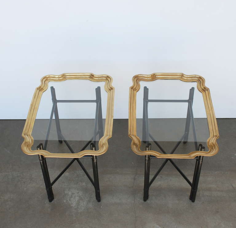 American Pair of Brass and Glass Tables