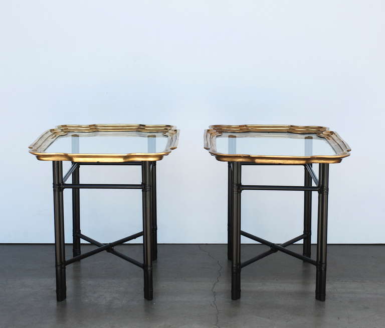 Pair of Brass and Glass Tables In Excellent Condition In Palm Springs, CA