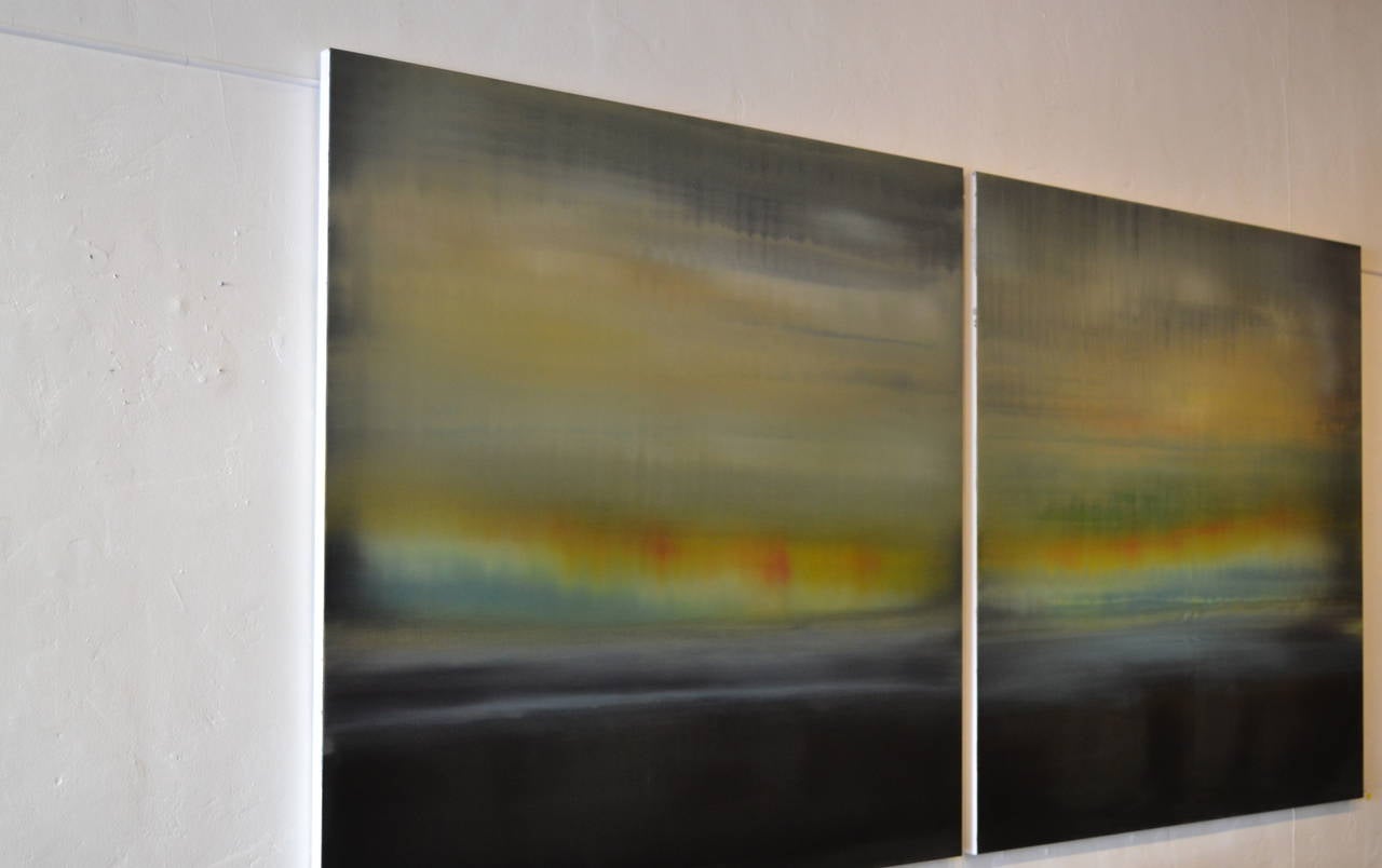 Mark Russell Jones Large Diptych Abstract Oil Paintings In Excellent Condition In Palm Springs, CA