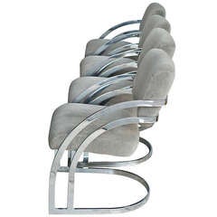 Set of Four Curved Chrome Chairs Attributed to Milo Baughman