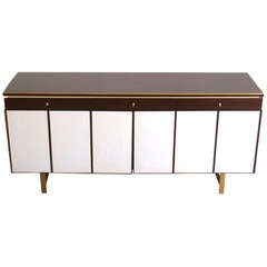 Handsome Mahogany Brass and Leather Paul McCobb for Calvin Credenza