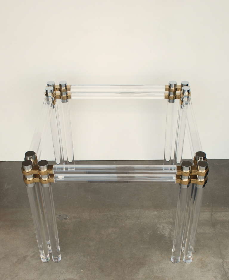 Mixed Metals Lucite Brass and Dining Breakfast or Game Table In Excellent Condition In Palm Springs, CA