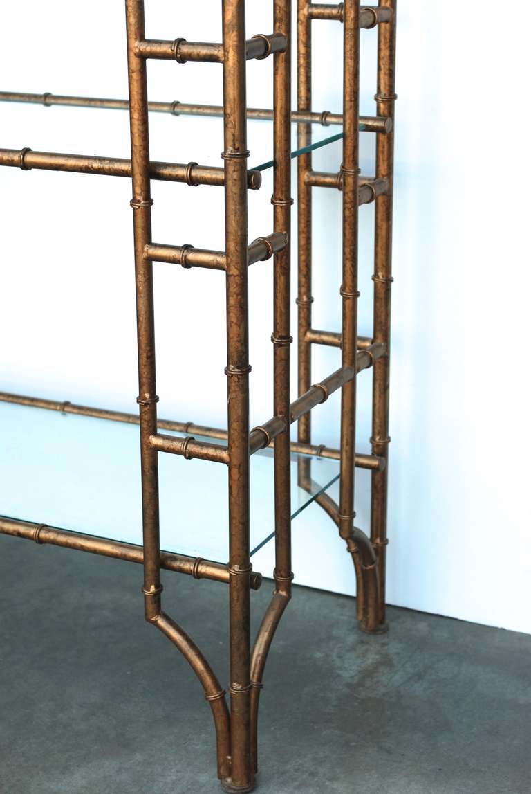 Late 20th Century Pair of Gilt Metal Faux Bamboo Etageres