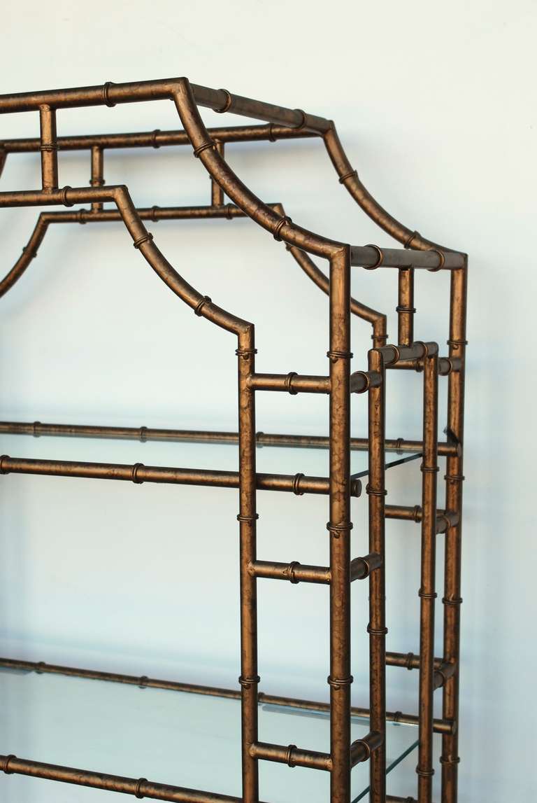 Pair of Gilt Metal Faux Bamboo Etageres In Excellent Condition In Palm Springs, CA