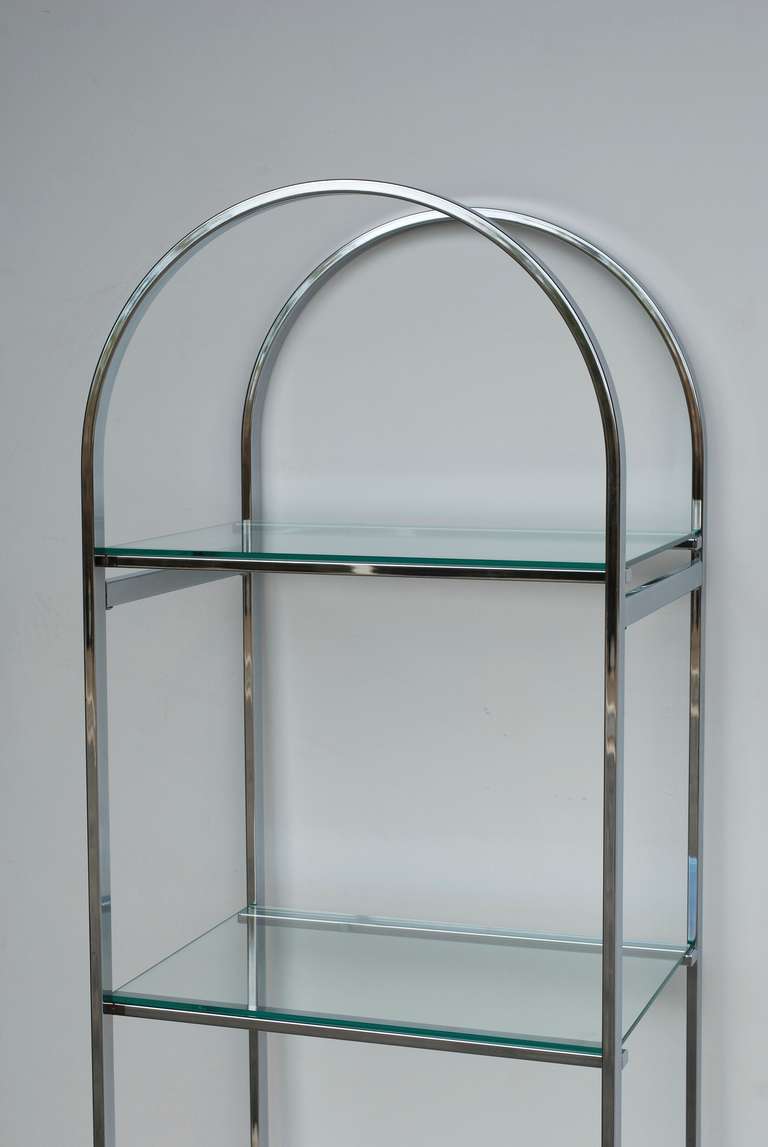 Pair of Chrome Flat Bar Etageres In Good Condition For Sale In Palm Springs, CA