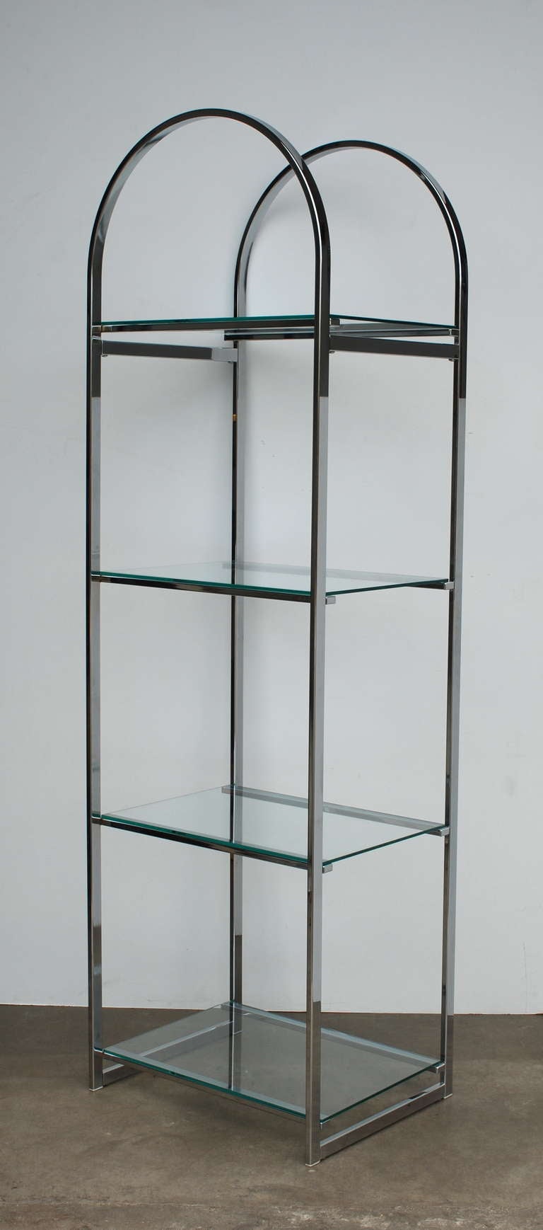 Late 20th Century Pair of Chrome Flat Bar Etageres For Sale