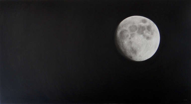 The large scale and detail of this large charcoal on paper moon by American artist Eric Nash is beautiful, transfixing, lifelike and impressive.

The paper size is 40