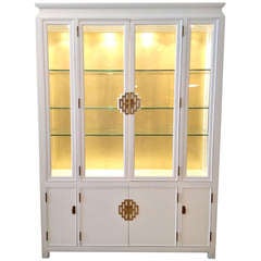 Lighted Mid-Century White and Gold leaf China Cabinet by Century