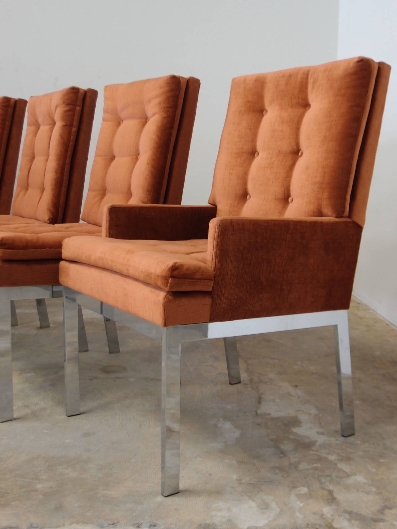 Set of Six Baughman Design Institute of America Chrome High Back Dining Chairs In Good Condition In Palm Springs, CA