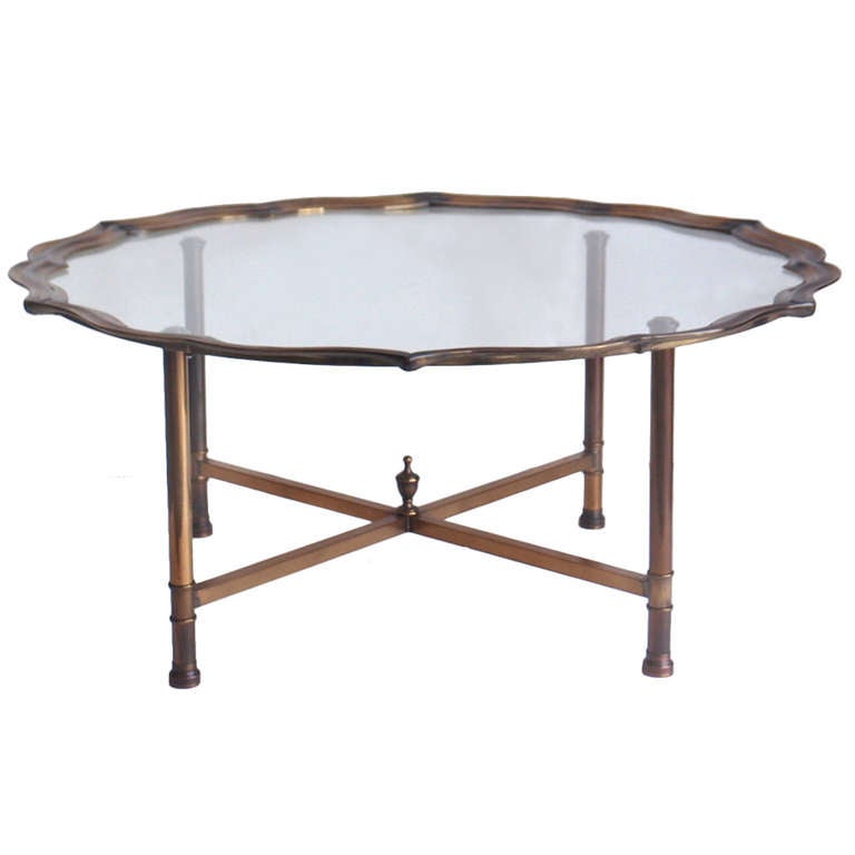 Vintage Baker Style Br And Gl Coffee Table At 1stdibs Vintage Baker Style Br And Gl Coffee Table For