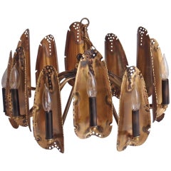 Brutalist Brass Torch Cut Chandelier by Tom Greene