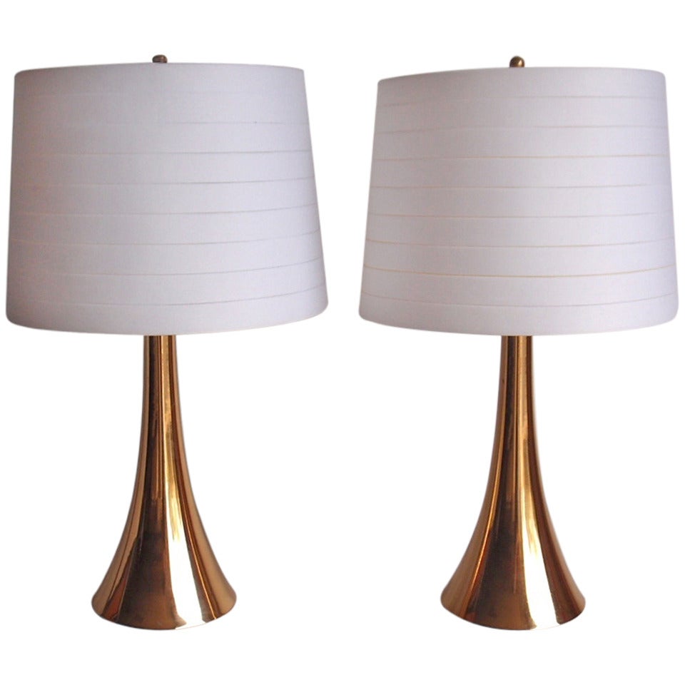 Pair of Brass Trumpet Shaped Table Lamps by Laurel at 1stDibs