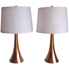 Pair of Brass Trumpet Shaped Table Lamps by Laurel