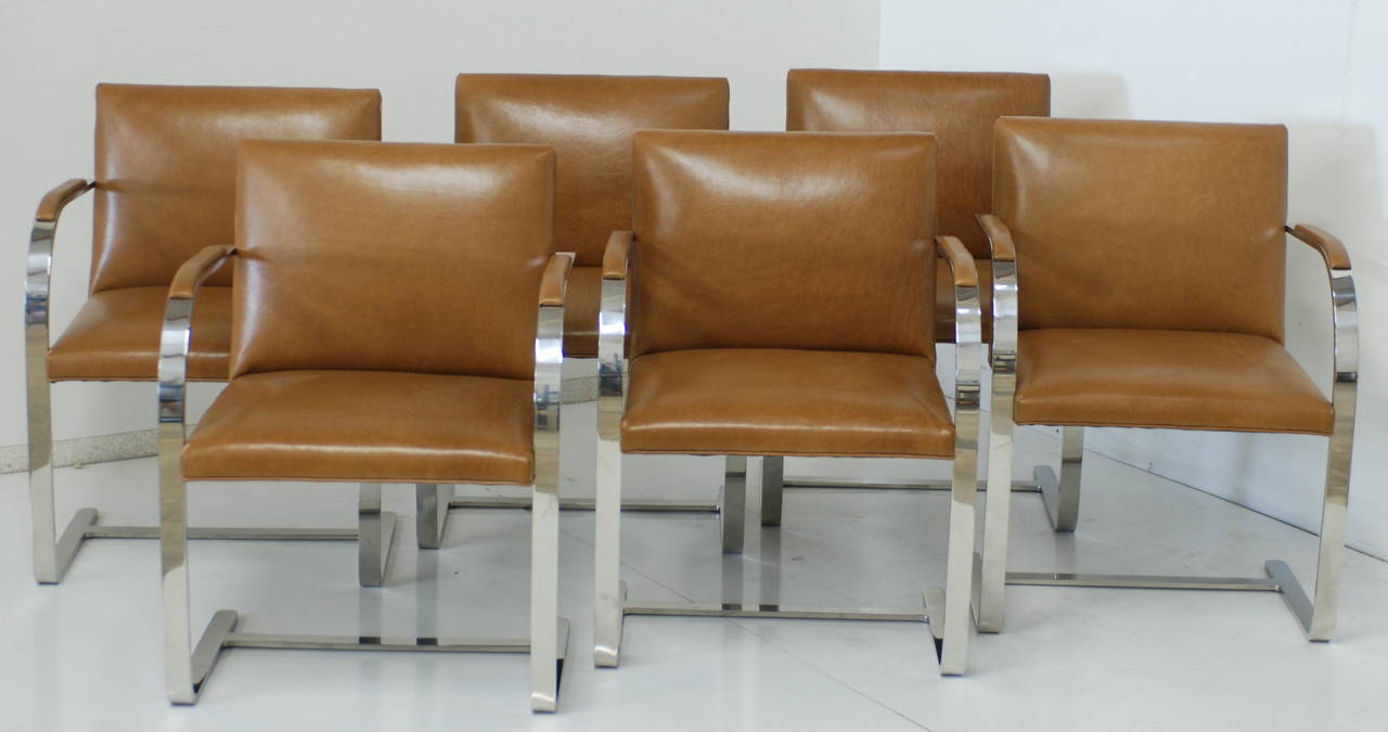 Set of Six Classic Flat Bar Ludwig Mies van der Rohe Brno Chairs by Knoll In Excellent Condition In Palm Springs, CA
