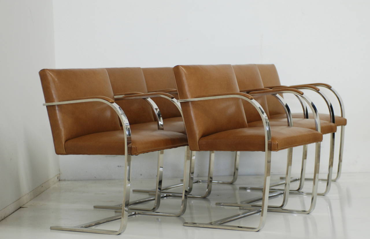American Set of Six Classic Flat Bar Ludwig Mies van der Rohe Brno Chairs by Knoll