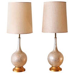 Pair of White and Gold Crackle Glass Table Lamps