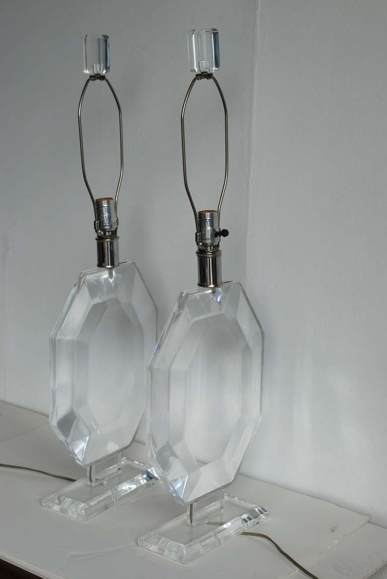 American Pair Of Lucite Lamps In The Style Of Karl Springer