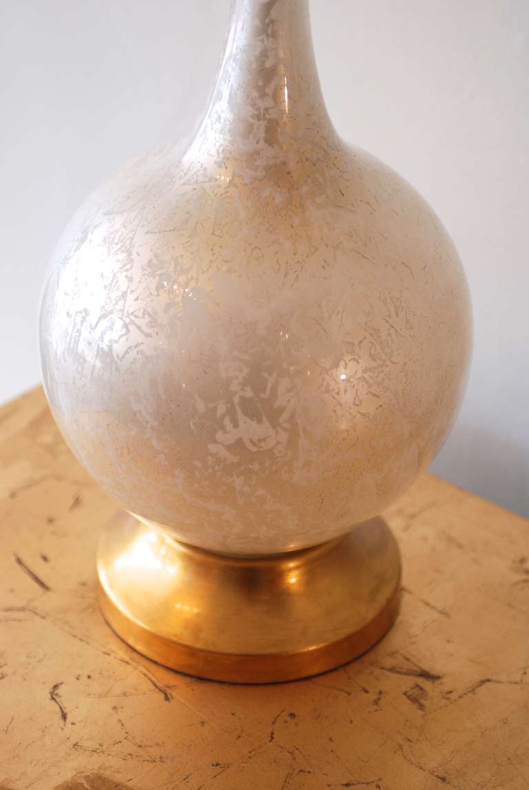 Pair of White and Gold Crackle Glass Table Lamps 2