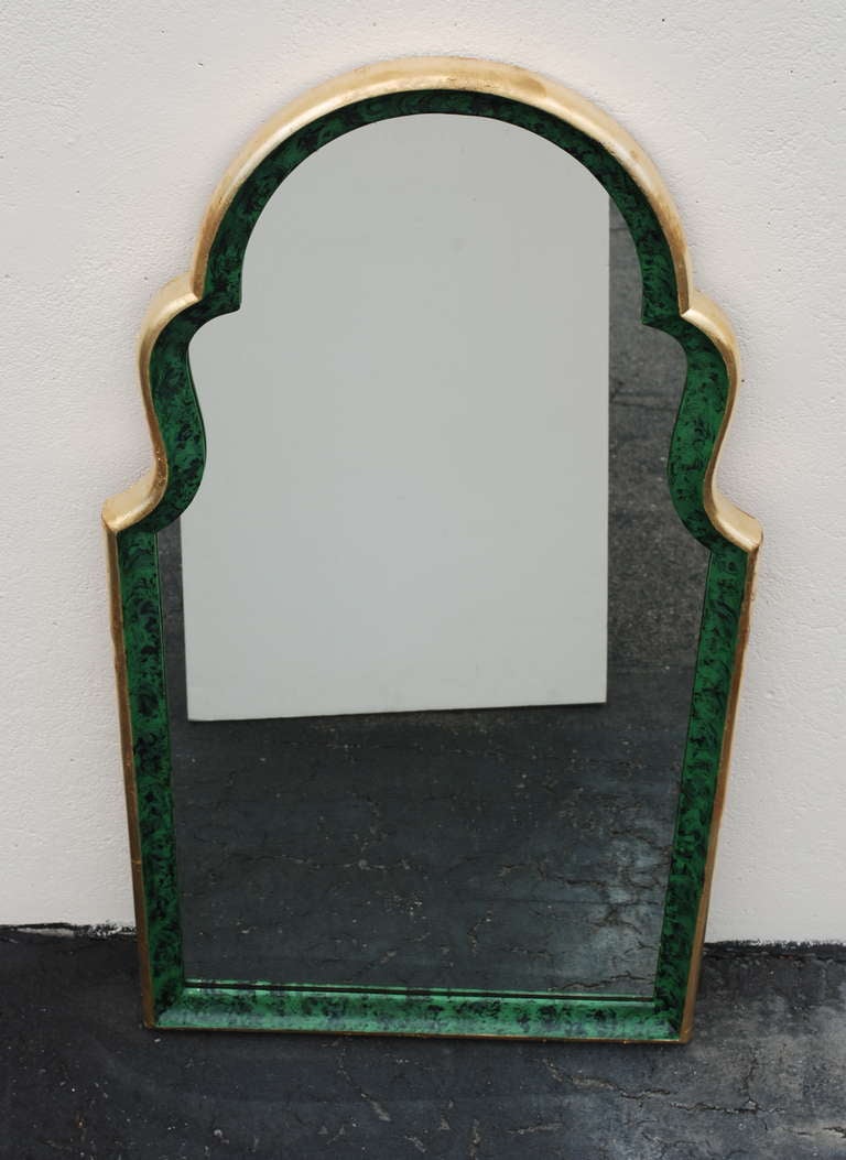 American Gold Leaf with Faux Malachite Inlay Mirror