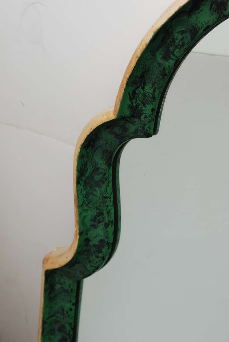Gold Leaf with Faux Malachite Inlay Mirror In Excellent Condition In Palm Springs, CA