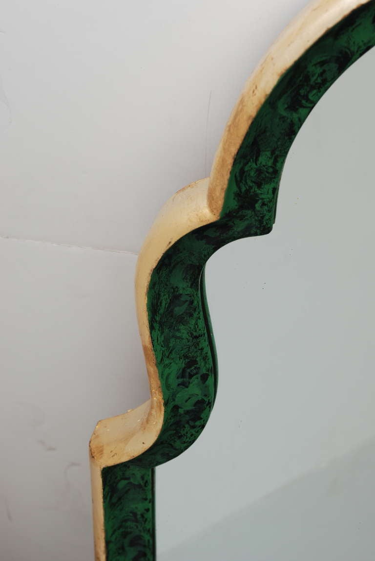 Mid-20th Century Gold Leaf with Faux Malachite Inlay Mirror