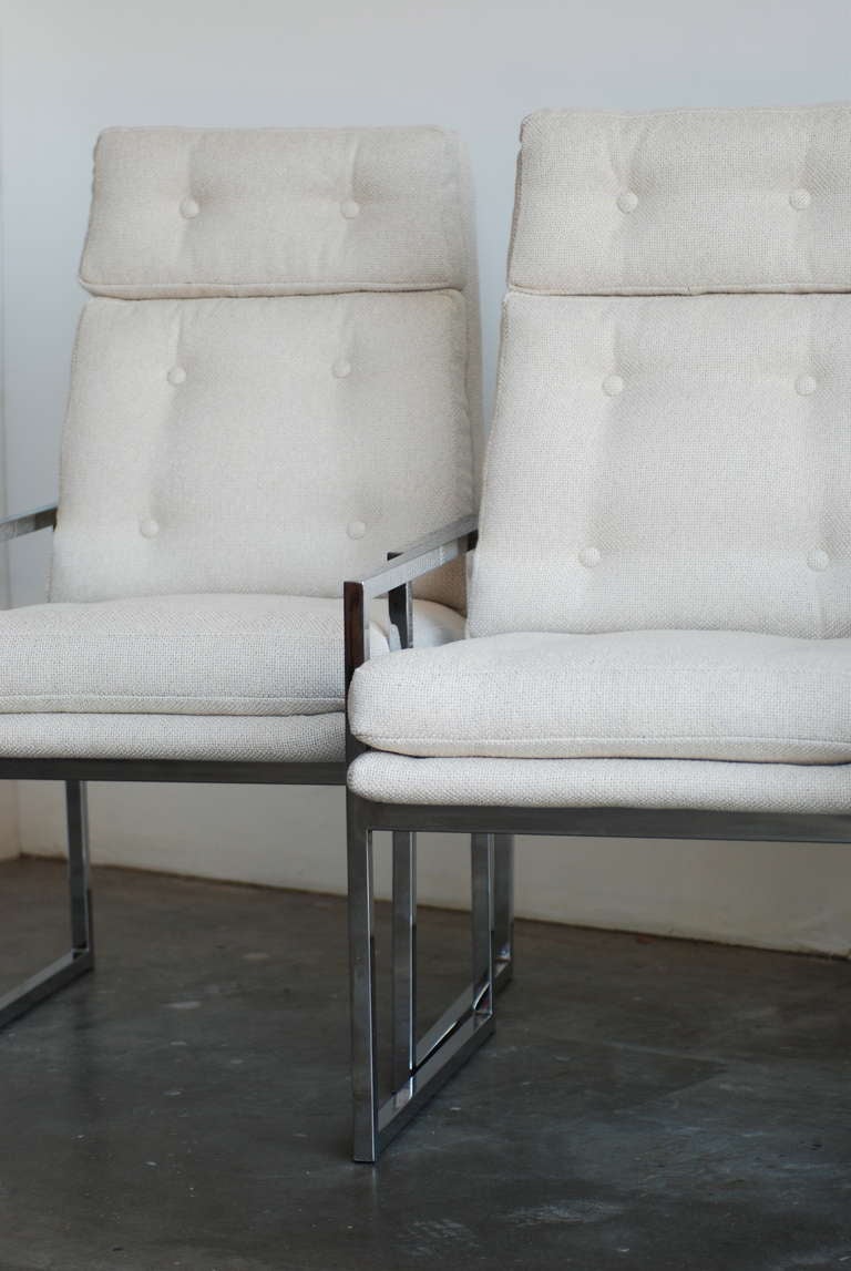 Mid-Century Modern Set of Four 1970s Chrome High Back Dining Chairs For Sale
