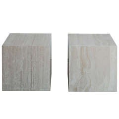 Pair of Travertine  Cube End Tables