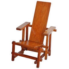 Antique Architectural Plank Chair in the Style of Gerrit Rietveld