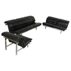 Giovanni Offredi Saporiti Black Leather 'Wave' Seating Group