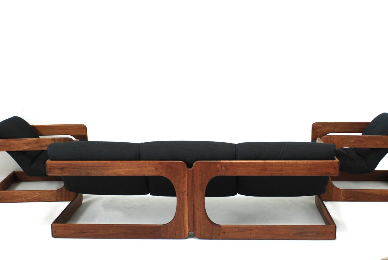 Pair of Sculptural California Modern Walnut Sling Lounge Chairs by Lou Hodges 1