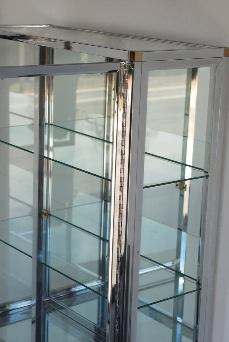 Chrome and Brass Vitrine In Excellent Condition In Palm Springs, CA