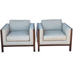Pair of Walnut Frame Cube Lounge Chairs