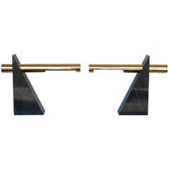 Pair of Modernist Sonneman Grey Marble and Brass Table Lamps
