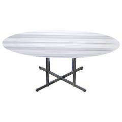 Vintage 1970s Chrome X-Base Marble Knoll Style Oval Table