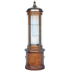 Circular Burl and Brass Vitrine Display Cabinet Attributed to Mastercraft