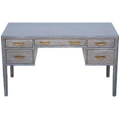 Grey Cerused Oak Desk with Brass Hardware